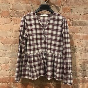 Xirena Peplum Plaid Blouse Size Small